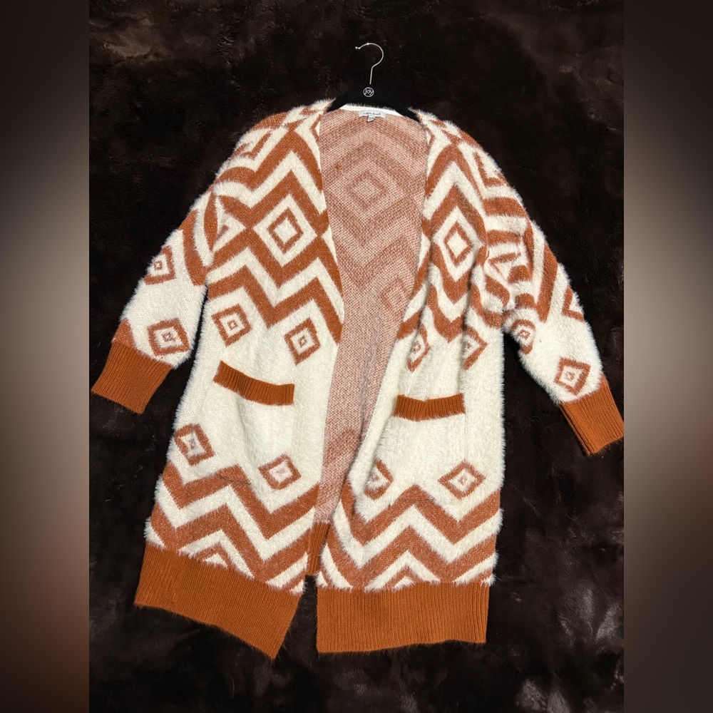 White Birch Chevron Cardigan - Cream and Brown